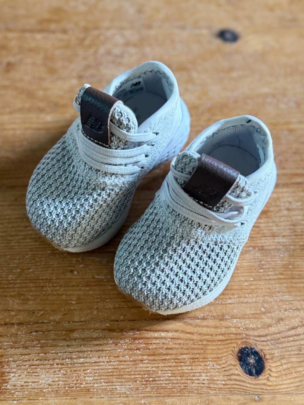 New Balance Kids Knit Sneaker - Cream with Brown Tab